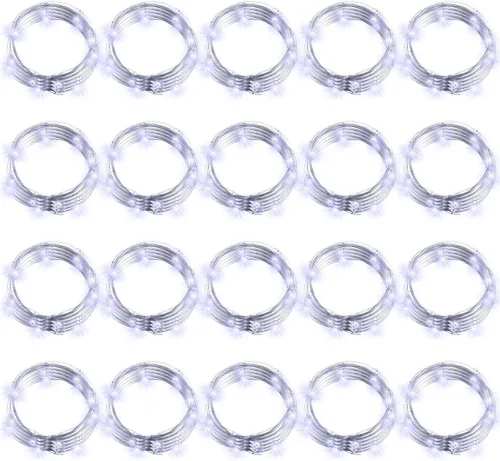 Hortsun 20 Packs Fairy Lights Battery Operated 3 Speed Modes, 7 Ft/ 2 M 20 LED Battery String Mini Waterproof Wire Twinkle Lights Bulk for Wedding