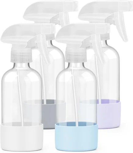 Vista 11 de Worldgsb 2 unidades de botellas de spray de vidrio de 8 oz, contenedores vacíos rellenables con protección de funda de silicona, botellas de spray
