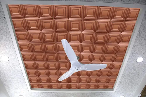 Vista 4 de Dundee Deco Pegamento cuadrado tradicional de cobre para colocar o colocar, panel de techo decorativo 3D de PVC, 2 pies x 2 pies