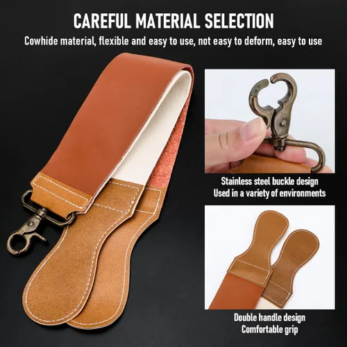 Vista 4 de Kit profesional de afeitar de hoja recta con Strop, afeitadora afilada de acero inoxidable con borde recto, maquinilla de afeitar de peluquería