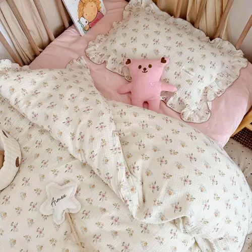 Vista 8 de BuLuTu Funda de almohada de muselina de algodón para niños pequeños con bonito patrón de flores de azalea, súper suave, funda de almohada para cuna