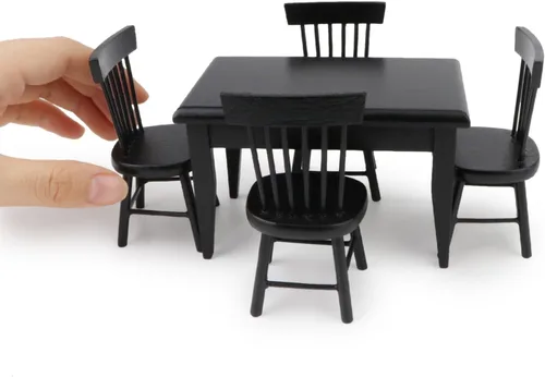 Juego de mesa y silla de comedor en miniatura para casa de muñecas 1 12 escala muebles de madera modelo 5 piezas casa mini accesorios de decoración