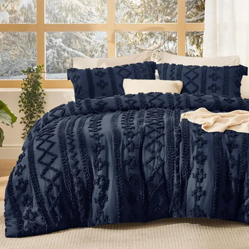 Vista 34 de Bedsure Juego de colcha acolchada bohemio y empenachado, beige, GentleSoft™, 2 piezas, estilo rústico desgastado, pero chic, bordado, regalo mujer
