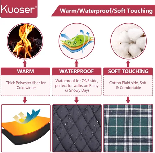 Vista 3 de Kuoser - Acogedor chaleco de invierno para perro, impermeable, resistente al viento, reversible, estilo británico, abrigo cálido para perros