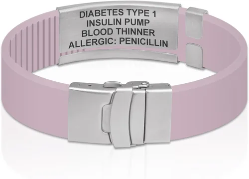 Vista 133 de Divoti Pulsera de identificación de alerta médica grabada personalizada, grabado láser de doble cara, pulsera de silicona, cierre de seguridad