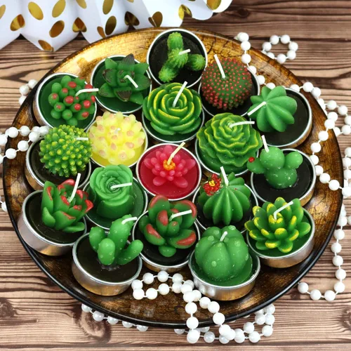 Vista 2 de GIFTEXPRESS 18 Pcs Succulent Cactus Candles No Repeat Style, Delicate Smokeless Scented Tealight Candles for Home Décor, SPA, Wedding, Valentine's