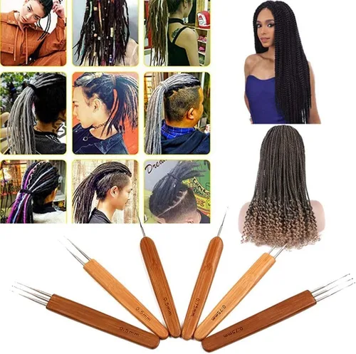 Vista 9 de 0.020 in 0.030 in 1/2/3 cabeza dreadlock ganchillo gancho mango de bambú trenza pelo rastas aguja tejer ganchillo pelo dreadlock trenza accesorios