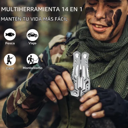 Vista 6 de Alicates multiherramienta 14 en 1, multiherramienta portátil de alta calidad, con bloqueo de seguridad, alicates multiherramienta profesional