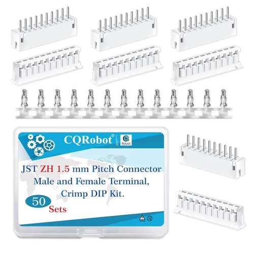 Vista 123 de CQRobot JST EL 4.5 mm de paso 2 pines conector electrónico IC macho, enchufes hembra carcasa y kit de terminales de crimpado en T macho/hembra. 50