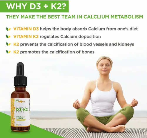 Vista 5 de Gotas líquidas veganas Vitamina D3 K2 (MK7) – Vitamina D líquida 100% a base de plantas mejorada con aceite de coco para una máxima absorción – 1