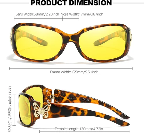Vista 6 de IGnaef Gafas de conducción nocturna de moda para mujer, polarizadas, antirreflejos, amarillas, visión nocturna, bisagras, IF022