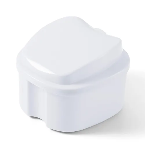 Vista 2 de JMU Estuche de baño para dentaduras postizas con cesta de colador, taza de remojo y recipiente de almacenamiento de protector bucal (blanco)