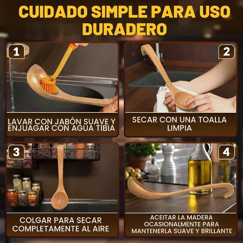 Vista 7 de 2 cucharones de madera para sopa, 2.7 onzas líquidas, suaves con utensilios