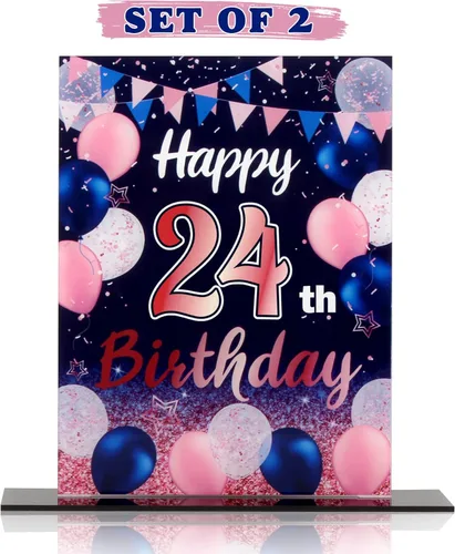 Vista 65 de LINGTEER Decoración de cumpleaños, soporte para globos, centros de mesa de acrílico, póster impreso de feliz 50 cumpleaños, centros de mesa de Negro