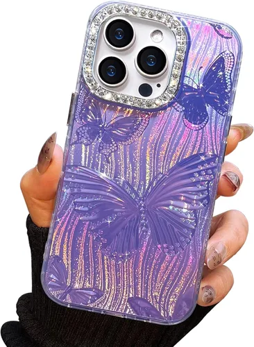 Vista 64 de I-MGAE-IN-AR - Funda diseñada para iPhone 12 y 12 Pro, diseño de mariposa plateada brillante, funda protectora de poliuretano termoplástico, suave
