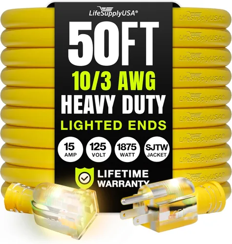 Vista 83 de Cable de extensión de 3 pies para interiores y exteriores 10/3 calibre Ultra resistente de 3 puntas SJTW, impermeable, cable de alimentación