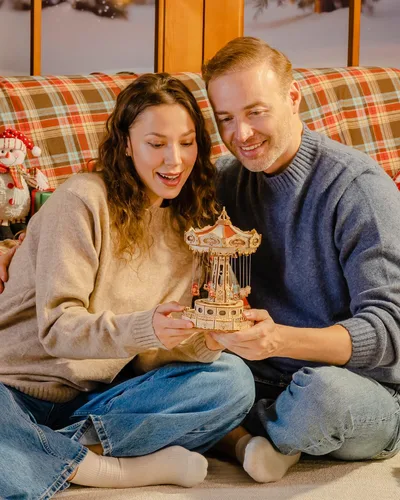 Vista 3 de ROKR Kit de rompecabezas 3D de madera con caja de música y LED, kit de modelo mecánico giratorio con columpio, kit de manualidades de bricolaje