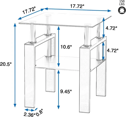 Vista 2 de Mesa auxiliar moderna de vidrio templado, mesa de centro cuadrada para sala de estar, mesa de té de cristal, mesa auxiliar de sofá