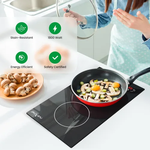 Vista 4 de NutriChef Placa de inducción con 2 quemadores, estufa eléctrica, temperatura ajustable, sensores táctiles digitales, resistente a las manchas/fácil