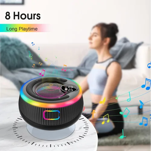 Vista 6 de Altavoz Bluetooth, altavoz de ducha con sonido estéreo HD, IPX7 impermeable, pantalla digital, altavoz portátil con ventosa, luz LED, pequeños
