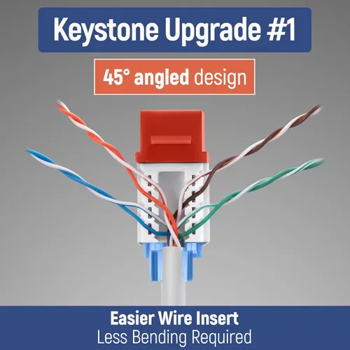 Vista 126 de Everest - Paquete de 50 conectores Keystone RJ45 Cat6 en ángulo de 45°, color blanco, conectores RJ45 hembra de perfil delgado, conector Keystone