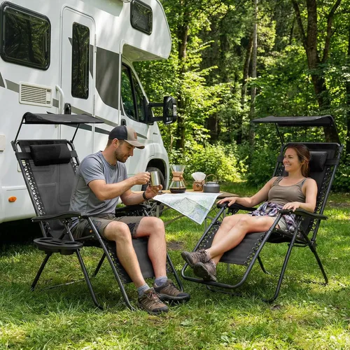 Vista 4 de Magshion Silla de Descanso Zero Gravity con Toldo, Silla Reclinable Plegable para Patio Exterior con Bandeja Lateral, Reclinable Antigravedad