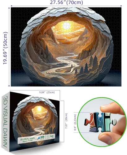 Vista 2 de Blueforest Magic Eye Rompecabezas 3D de 1000 Piezas para Adultos - Desafío de Autoestereoscopia Cueva del Amanecer, No Se Necesitan Gafas