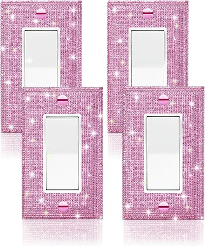 Vista 23 de Gaocai 4 piezas de placa de pared rosa plateado brillante cubierta decorativa interruptor de luz cubierta de interruptor de palanca única diamantes