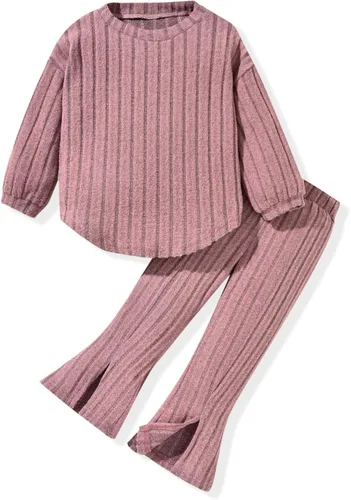 Aalizzwell Pantalones acampanados para niña pequeña con abertura conjunto para 2T - 5T Rosa