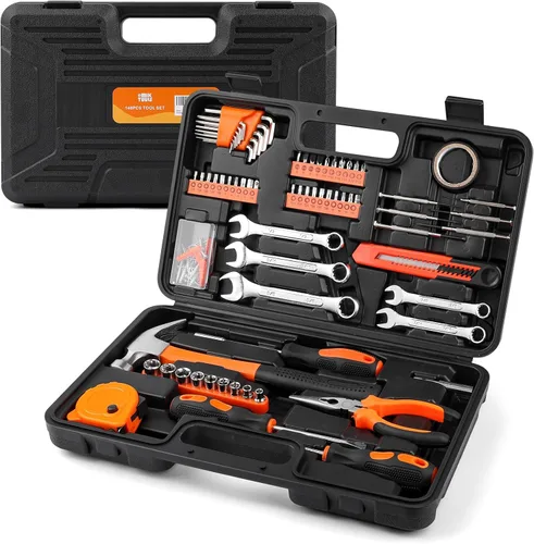 Juego de herramientas de 148 piezas, kit de herramientas automotriz y doméstico, caja de herramientas básica para hombres, perfecto para entusiastas