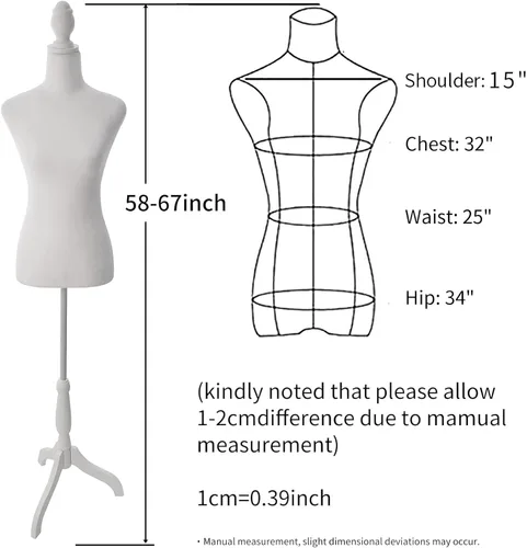 Vista 4 de Maniquí de Vestido Femenino Torso con Soporte de Trípode Ajustable para Exhibición de Vestidos y Joyas (Blanco)