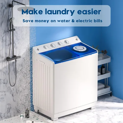Vista 6 de Auertech Lavadora portátil, lavadora de doble tina de 40 libras, mini máquina de lavandería compacta con bomba de drenaje, lavadora semiautomática