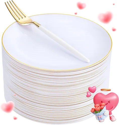 Vista 14 de LIYH 200 Piezas Platos de Postre de Plástico Transparente Dorado 7.5" y Tenedores para Pastel 5" - Platos de Plástico Pequeños Transparentes