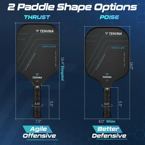 Vista 5 de TENVINA Pickleball Paddles, Multi-Layer T700SC Textured Carbon Fiber Pickleball Paddle, 4-Types of Shapes and Thicknesses, Strong Spin & Power