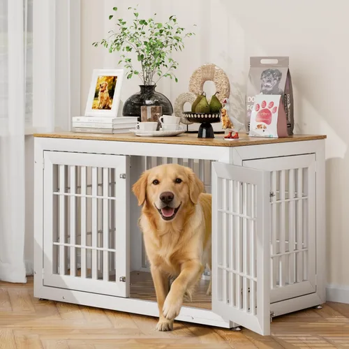 Vista 12 de Snuowu Mueble de jaula de perro resistente de 26 pulgadas para perros pequeños, medianos y grandes, jaula de madera rústica para perros, muebles