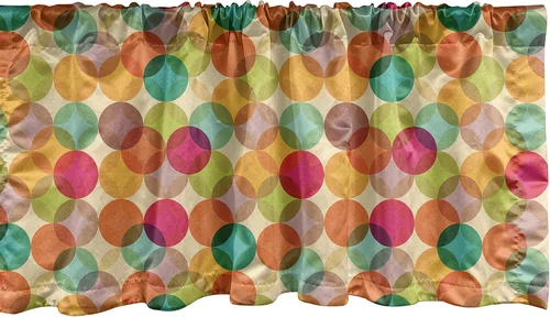 Lunarable Cenefa de ventana vintage, círculo de mosaico ornamental abstracto vintage, cenefa de cortina para decoración de cocina y dormitorio con