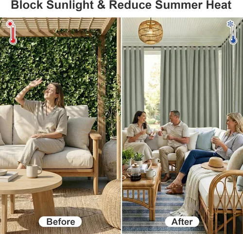 Vista 3 de RYB HOME Cortinas para exteriores para patio – 2 paneles cortinas para exteriores desmontables con parte superior adhesiva, impermeables, opacas