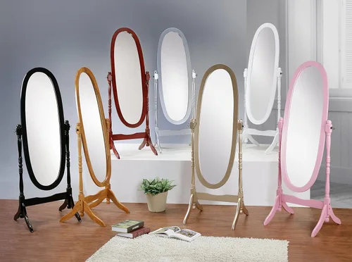 Vista 5 de Roundhill Furniture Espejo Cheval Tradicional Estilo Reina Ana de Madera para Piso, Negro