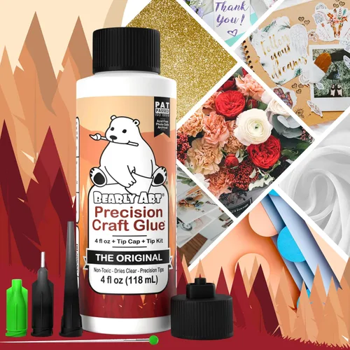 Vista 6 de Pegamento Bearly Art Precision Craft – El original – 4 oz – Kit de punta incluido – Se seca transparente – Punta de metal – Resistente a las arrugas