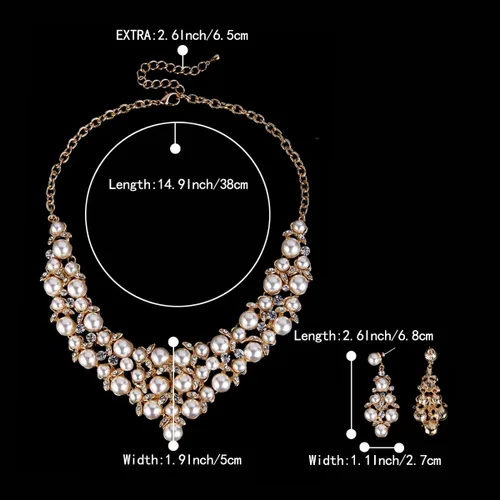 Vista 5 de BriLove Conjunto de collar y aretes colgantes de perlas simuladas para mujer