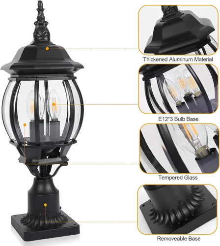 Vista 8 de Krychiler Lámpara de poste para exteriores, 3 luces con base de montaje en muelle de 3 pulgadas, lámpara impermeable para poste de poste al aire