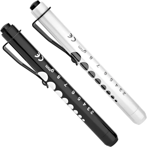 Vista 14 de RISEMART - Minilinternas para enfermeras, pack de 2, linterna médica reutilizable con medidor de pupila y regla, luz LED blanca para estudiantes