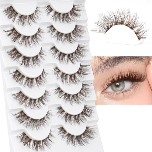 Vista 6 de 7 pares de pestañas postizas individuales esponjosas de visón - Extensiones de pestañas postizas de aspecto natural marrón