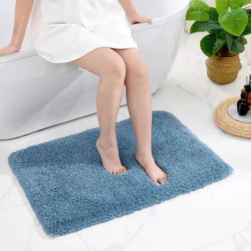 Disolla - Alfombra antideslizante y esponjosa para el suelo del baño, lavable, afelpada, para lavabo y ducha, absorbente, color azul, 24 x 36