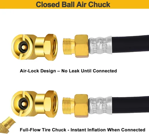 Vista 4 de GODESON Mandril de Aire de Doble Cabezal para Trabajo Pesado, Mandril de Neumático de Bola Cerrada con NPT Hembra de 1/4 Pulgada y Dos Conectores