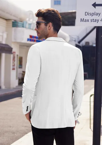 Vista 3 de COOFANDY Blazer casual de lino para hombre, ligero, ajuste regular, chaqueta deportiva con un botón