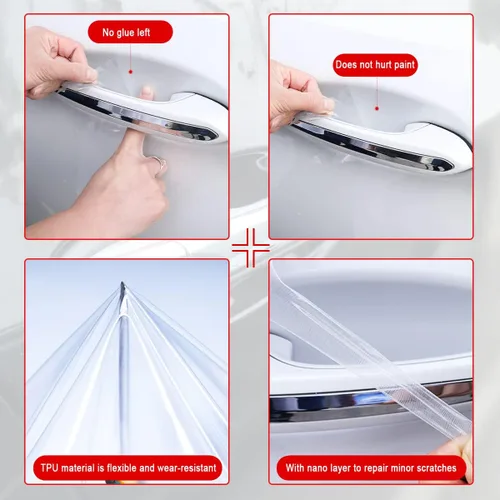 Vista 4 de 4 calcomanías protectoras para manija de puerta de automóvil, película protectora universal de fibra de carbono antiarañazos para la mayoría