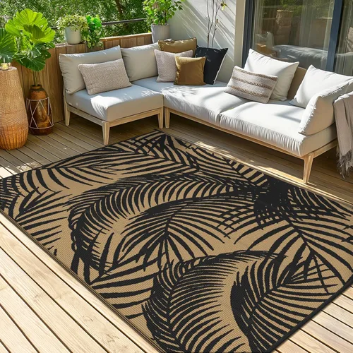 Vista 4 de GENIMO - Alfombra para exteriores de 6 x 9 pies, impermeable, reversible, de pajillas de plástico, para patio, espacios amplios, ligera