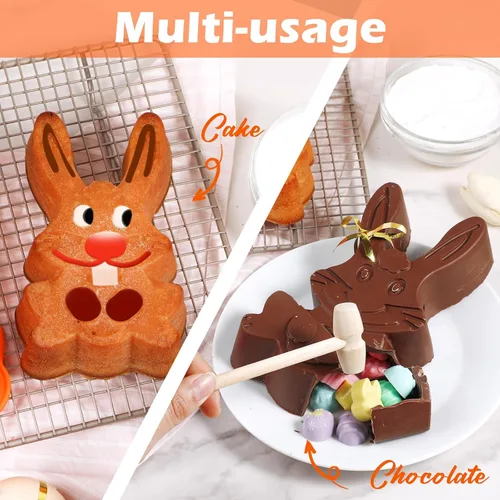 Vista 5 de Webake Moldes de silicona para pasteles de conejo de Pascua para hornear, lindos moldes de conejo rompibles de chocolate 3D para tartas, juego de 2