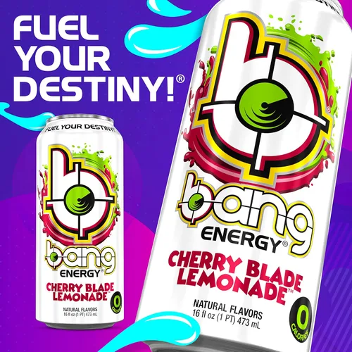 Vista 4 de Bang Cherry Blade Lemonade Energy Drink, 0 calorías, sin azúcar con súper creatina, 16 onzas líquidas (paquete de 12)